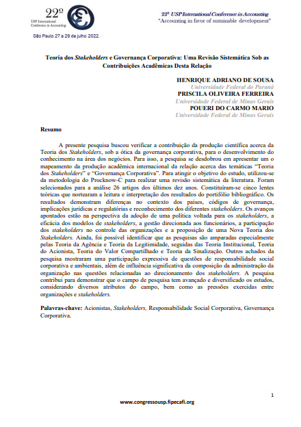 Teoria dos stakeholders e governança corporativa: uma revisão ...